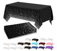 4 pièces 137 * 274cm Noir à points argentés Nappes Jetable Rectangulaire | Nappe Plastique Imperméable, Décoration de Table pour Fêtes de Nouvel An,Soirées festives,Halloween,Dîners