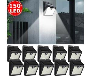 4 pièces 150 LED Lampe solaire murale avec détecteur de mouvement Garage Jardin Projecteur Lumière Lampe extérieure Lumière étanche Applique murale