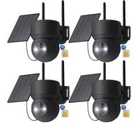 4 pièces 4G LTE caméra de surveillance extérieure solaire avec carte SIM sans WLAN 2K PTZ sans fil caméra IP extérieure sans WLAN détection PIR couleur/IR vision nocturne