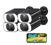 4 pièces 5MP FHD Caméra de surveillance extérieure Batterie avec panneau solaire 100% Caméra sans fil Surveillance extérieure Solaire Projecteur audio 2 voies Accès à distanceSans abonnement