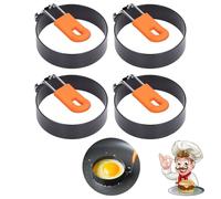 4 Pièces Anneaux à Oeufs, Omelette Antiadhésif Anneau en Acier Inoxydable, Moule à Oeuf avec Poignée en Silicone Anti-Brûlure Pliable, Moules à Crêpes pour la Cuisson œuf au Plat Pancakes Omelettes