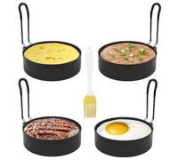 4 Pièces Anneaux D'oeuf Antiadhésifs, Anneaux à œufs en Acier Inoxydable | avec Poignées Pliantes, Moule Pancake pour la Cuisson œuf au Plat Pancakes Omelettes Muffins et Plus, avec Brosse en Silicone