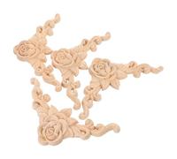 4 pièces Applique Décorative en Bois Sculpté, Européenne Non Peinte | Bois Massif, Finition Lisse et Grain Visible, Décoration Légère pour Cadres, Meubles, Salon