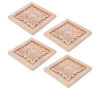 4 Pièces Applique en Bois Sculpté Carrée Vintage pour Porte et Lit | Bois Brut, Pose Rapide, Finition Soignée, Déco Maison et Bricolage, Style Chic Sophistiqué