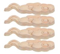 4 Pièces Applique en Bois Sculpté Nu pour Meuble, Porte de Placard | Décor Mural Classique, Motif Nuage et Lotus, Format 9,50x2,50x0,90cm, Marron