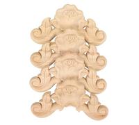 4 Pièces Applique en Incrustation Sculptée en Bois | Bois D'hévéa, Adhésif Solide sans Résidu, Finition Khaki, Ornement pour Portes, Armoires, Lits
