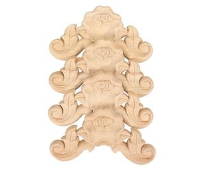 4 Pièces Applique en Incrustation Sculptée en Bois | Bois D'hévéa, Adhésif Solide sans Résidu, Finition Khaki, Ornement pour Portes, Armoires, Lits