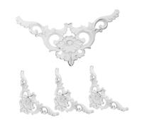 4 Pièces Applique Sculptée Baroque Coin Décoratif Blanc | Design Floral Sculpté Vintage Motifs Rococo, Plastique Dur Imperméable, pour Décor Salle de Bain et Coins Muraux