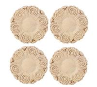 4 Pièces Appliques en Bois Sculpté, Décalcomanie Ronde Non Peinte de Style Européen, Sculpté Meuble Applique Bois, Décoration de Meubles de Maison de Décoration pour Porte, Meuble D'armoire Murale