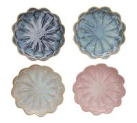4 Pièces Assiette Feuille Lotus, Plat à Condiments Japonerie | Émail Cuit au Four, Style Créatif Floral, pour Sauces, Sushis et Petites Bouchées