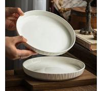 4 pièces Assiettes à dîner en céramique blanche épaissie de 20,5 cm, vaisselle de style nordique, plats à pâtes, cadeau de Noël 4 assiettes plates de 8,1 pouces,2 assiettes plates de 8,1 poucesporcela