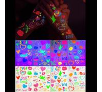 4 pièces Autocollants de tatouage temporaire lumineux au néon, autocollants de tatouage lumineux en forme de lèvres et de cœur, tatouages temporaires imperméables, convenant pour la Saint-Valentin, le