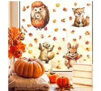 4 pièces Autocollants statiques pour Thanksgiving, comprenant des motifs de hérisson, feuille d'érable, citrouille et gnome, convient pour décorer le salon et la chambre, applicable pour la décoration