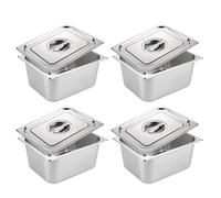 4 Pièces Bac Inox Alimentaire avec Couvercle,Bac Gastronorme,Plat Inox Barbecue,Plat Rectangulaire pour Mariner Viande,Escalopes,Empilable Set à Panure,Récipient pour Cuisine (GN1/6 17,5x16,5x10cm)