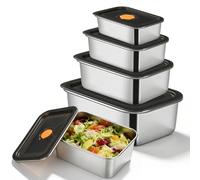 4 Pièces Bac Inox Alimentaire, Boîtes De Conservation Alimentaire, Boîtes De Rangement Hermétiques, Étanches Avec Couvercles, Bac Inox Pour La Cuisine Et Le Garde-Manger, 1l+2l+3l+4.3l