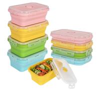 4 Pièces Boîtes Bento Pliables en Silicone, Rétractable Déjeuner Bento Box | Stockage avec Couvercle Empilable Boîte Bento Anti-Fuite pour Bureau Camping Pique-Nique(550ml,c)