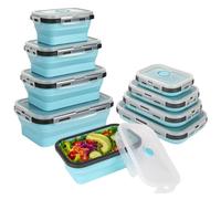 4 Pièces Boîtes Bento Pliables en Silicone, Rétractable Déjeuner Bento Box | Stockage avec Couvercle Empilable Boîte Bento Anti-Fuite pour Bureau Camping Pique-Nique((350/500/800/1200 ml))
