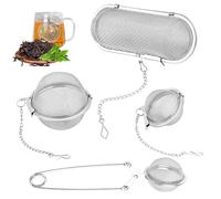 4 Pièces Boule a The Infuseur en Acier Inoxydable, Passoire à Thé Réutilisable, Tea Strainer avec Chaîne pour Épices, Herbes (Ovale, Rond)