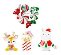4 Pièces Broche de Noël Mignonne Rouge en Alliage | Épingles Décoratives pour Vêtements, Style Cartoon Élégant, pour Femmes, Fêtes D'anniversaire, Accessoire Saisonnier