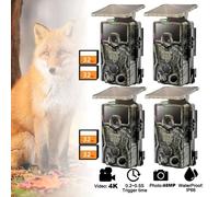 4 pièces caméra pour animaux sauvages 4K 48P WLAN caméra solaire pour animaux sauvages avec 2600mAh batterie & détecteur de mouvement vision de nuit 0,2s temps de déclenchement Comprend une carte de 3