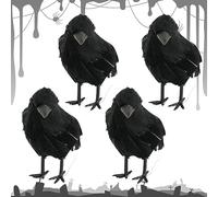 4 Pièces Corbeau d'halloween Décoration, Corbeau À Plumes Noires, Corbeaux d'Halloween, Décoration Corbeau Noir, Corbeau Artificiel Réaliste, Corbeau Prop Décorations pour Horreur Déco d'halloween