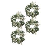 4 Pièces Couronne de Fleur Boho en Soie et PE, Réutilisable | Compatible Bougies Piliers et Coniques, Aspect Végétal Réaliste, pour Placard la Cuisine et Porte