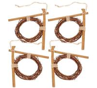 4 Pièces Couronne Ronde en Rotin Marron, Armature Décorative | Décoration Intérieure Moderne, Thème Pâques, Bois et Ficelle, Usage Vitrine, Ornement Suspendu