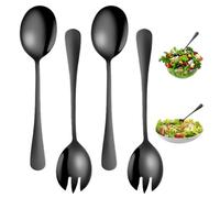 4 Pièces Couverts à Salade, 2 Cuillères à Salade et 2 Fourchettes à Salade | Couvert Salade en Acier Inoxydable Poli et Poli avec Revêtement Antiadhésif pour Restaurants, Maisons, Hôtels (Noir)