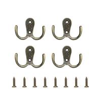 4 Pièces Crochet Double Métal Bronze Vintage, Crochet à Visser Patères Robuste avec 8 Vis à Bois, Boucle de Vestiaire Attache Métallique pour Porte Salle de Bain Cuisine Couloir Rangement Maison