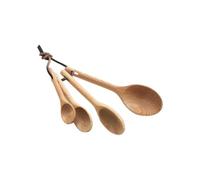 4 Pièces de Cuillères Doseuses en Bois de Hêtre Ensemble | Mesure Précise pour Ingrédients Secs ou Liquides, Se Rangent Ensemble, Anneau Amovible, Coloris Kaki