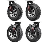 4 pièces de roulettes avec frein Ø 250 x 90 mm, roue pneumatique silencieuse sur roues en alliage d'aluminium avec amortisseur, pour chariot à bras et chariot de transport, capacité de charge 510 kg