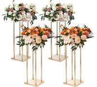 4 pièces de supports métalliques dorés pour fleurs de mariage, hauteur 80 cm, avec revêtement métallique stratifié, supports géométriques pour vases, présentoirs cylindriques pour fleurs pour réceptio