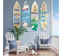4 pièces Décoration murale de planche de surf, Décoration de plage en bois, Décoration thème d'été, Décoration de fête hawaïenne/de plage, Décoration de bar à la maison, Fête d'anniversaire tropicale