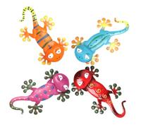 4 Pièces Décoration Murale Gecko en Fer pour Jardin Sculpture | Applique Décorative, Style Adorable et Unique, pour Mur, Jardin Extérieur, Centre Commercial