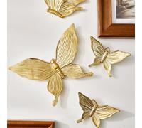 4 pièces Décoration murale papillon doré pour la maison, matériau en résine ABS, décoration suspendue artisanale faite à la main, décoration murale insecte en relief, ensemble de papillons ornement mu