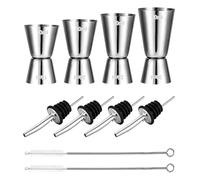 4 Pièces Doseur Cocktail 3cl 4cl 5cl 6 vec 4 becs verseurs et 2 brosses | Double Tasse à Mesurer Doseur Alcool en Acier Inoxydable, Mesure Jigger pour Bar Maisons Fête Vin Gin Shaker