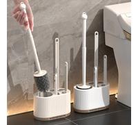 4 pièces Ensemble de brosse de toilette 4-en-1, brosse de nettoyage de salle de bain sans angle mort montée au mur, support de brosse de toilette, outil de nettoyage de salle de bain, accessoire suspe