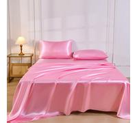 4 pièces Ensemble de draps en satin de soie premium rose foncé, 1 pièce drap-housse & 1 pièce drap plat & 2 taies d'oreiller Ensemble de protection de matelas (n'inclut pas le rembourrage de l'oreille