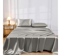 4 pièces Ensemble de draps en satin soyeux gris clair premium, 1 pièce drap-housse & 1 pièce drap plat & 2 taies d'oreiller Ensemble de protection de matelas (n'inclut pas le cœur de l'oreiller) 90cm*