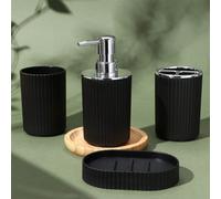 4 pièces Ensemble de salle de bain avec design à rayures simples, comprenant un flacon de savon liquide, un gobelet de rinçage, un porte-brosse à dents et un porte-savon. Décoration de salle de bain, 