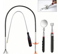 4 pièces Ensemble d'outils de ramassage magnétique télescopique, griffe extensible, outil de préhension, ressort flexible, miroir d'inspection télescopique Aimant