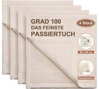 4 Pièces Étamine Alimentaire, 50x50cm Chiffon Bambou Tamis pour Yaourt Grec Chinois Cuisine Charlotte Réutilisable Grade 100 Presure Fromage Sac à Jambon Séchage Cheese Cloth Gaze