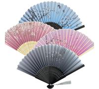 4 Pièces Éventail Pliants Portatif,Ventilateurs Pliables en Bambou avec Gland,Éventails Pliants pour Cadeaux Décoration Murale Fête de Mariage