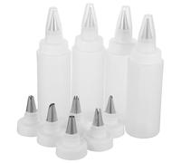 4 Pièces Flacons Souples de Glaçage 180ml pour Kit Pâtisserie | PP et Acier Inoxydable Polis, Écriture Précise, Compatibilité, avec Embouts et Adaptateurs