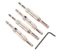 4 Pièces Foret Auto-centreur, Guide Acier Renforcé, Argenté | Positionnement Stable, Trous Centrés, pour Armoires et Meubles, Installation Rapide, Bricolage
