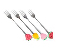 4 pièces Fourchettes à Fruits, Manche Fraise 14,5x2,5x1,5cm | Dents Triples, Surface Lisse sans Bavure, Réutilisables, pour Pique-Niques, Thé de L’Après-Midi, Repas
