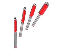4 Pièces Fraise à Rogner Roulement, Double Lame Droite, Rallongée | Alliage Acier au Carbone, Rouge, Haute Dureté et Efficacité, pour Projets de Menuiserie Créative