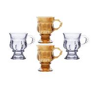 4 Pièces Gobelet en Verre à Pied Haut, Style Rétro Gravé pour Café | Verre Alimentaire Clair et Lisse, Lot, pour Dessert, Soirées et Table Stable