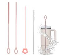4 Pièces Goupillon Paille Silicone, Brosse à Paille en Silicone 6+9 mm, Brosses de Nettoyage de Paille, Brosse Paille Réutilisable avec Poignée Antidérapante pour Pailles Verre Métal Plastique Rose