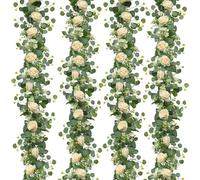 4 Pièces Guirlande Fleurs Artificielles 1.8m Champagne Rosier Guirlande | Dremisland Eucalyptus Plante Artificielle de Fleur Fausse Plantes pour Murale Mariage à Maison Décoration